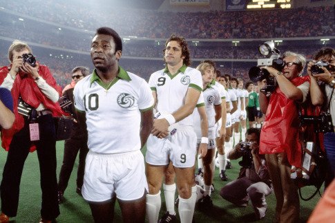Pele and Giorgio Chinaglia were 2 of the North American Soccer League's superstars