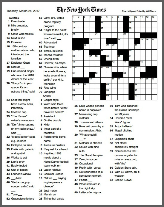 New York Times Crossword Printable Free Monday